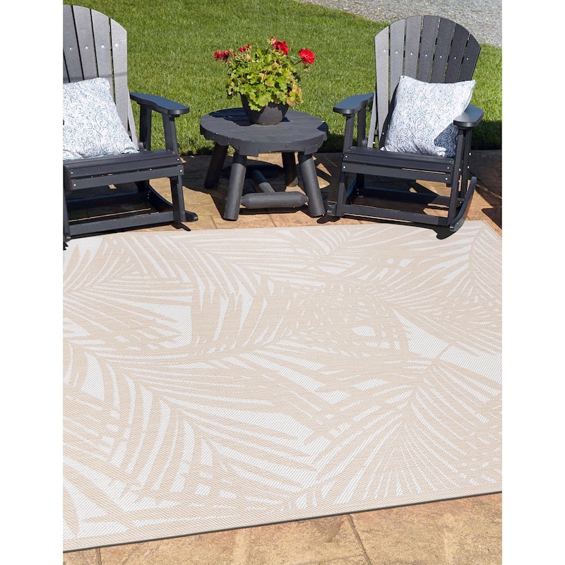 World Rug Gallery Contemporary Palm Leaf Textured Flat Weave Indoor/Outdoor Area Rug - 5' X 7' - Natural