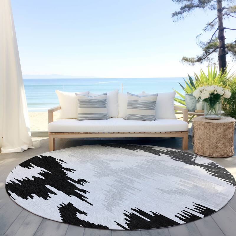 Machine Washable Indoor/ Outdoor Chantille Modern Boho Rug - Black - 8' x 8'