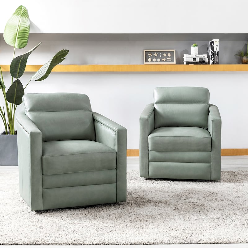Jorge 28.74" Wide Genuine Leather Swivel Chair Set of 2