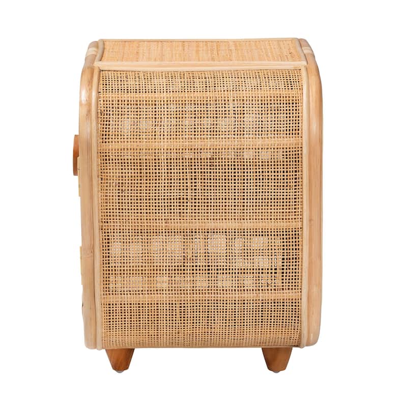 Keita Bohemian Natural Rattan and Mahogany Wood Nightstand