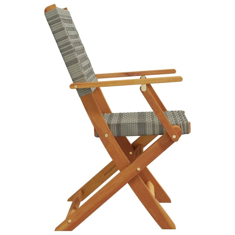 vidaXL Folding Patio Chairs Seating Outdoor Furniture Poly Rattan and Solid Wood