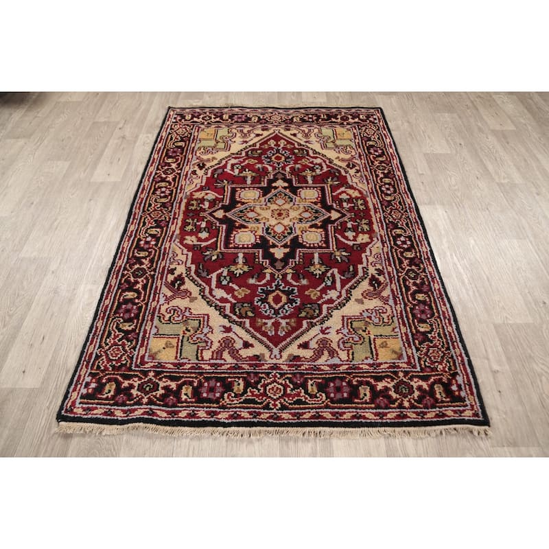 Stunning Geometric Heriz Oriental Area Rug Wool Hand-knotted - 3'11" x 5'10"
