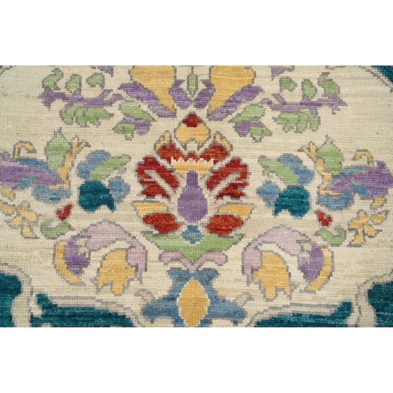 Hand Knotted Oriental 100% Wool Carpet Transitional Floral Green Oushak Area Rug - 8' 10'' X 5' 1''