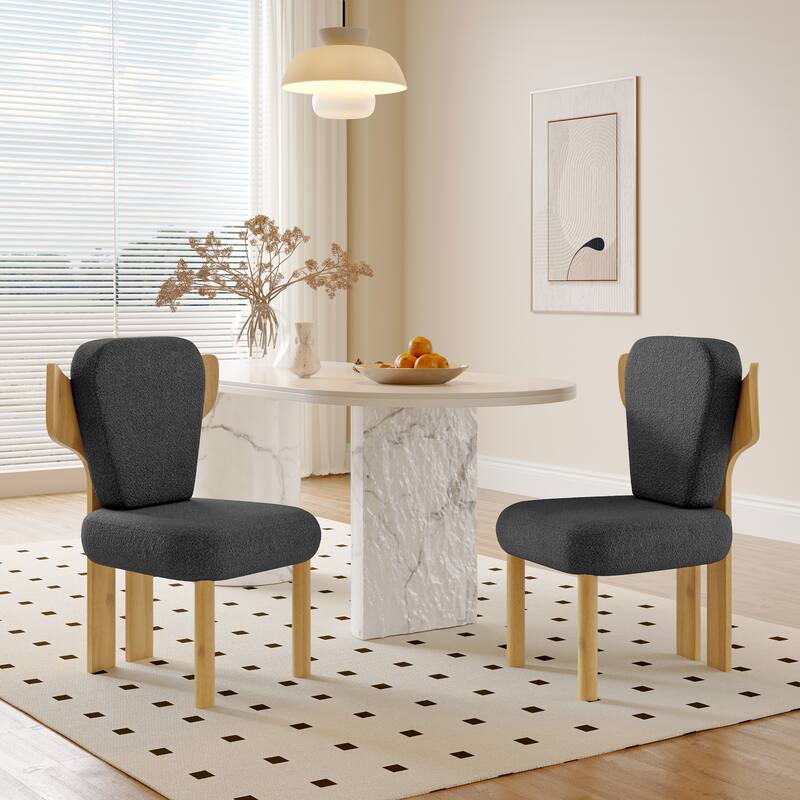 Corvus Delhi Teddy Fabric Upholstery Dining Chairs with Wood Legs (Set of 2)