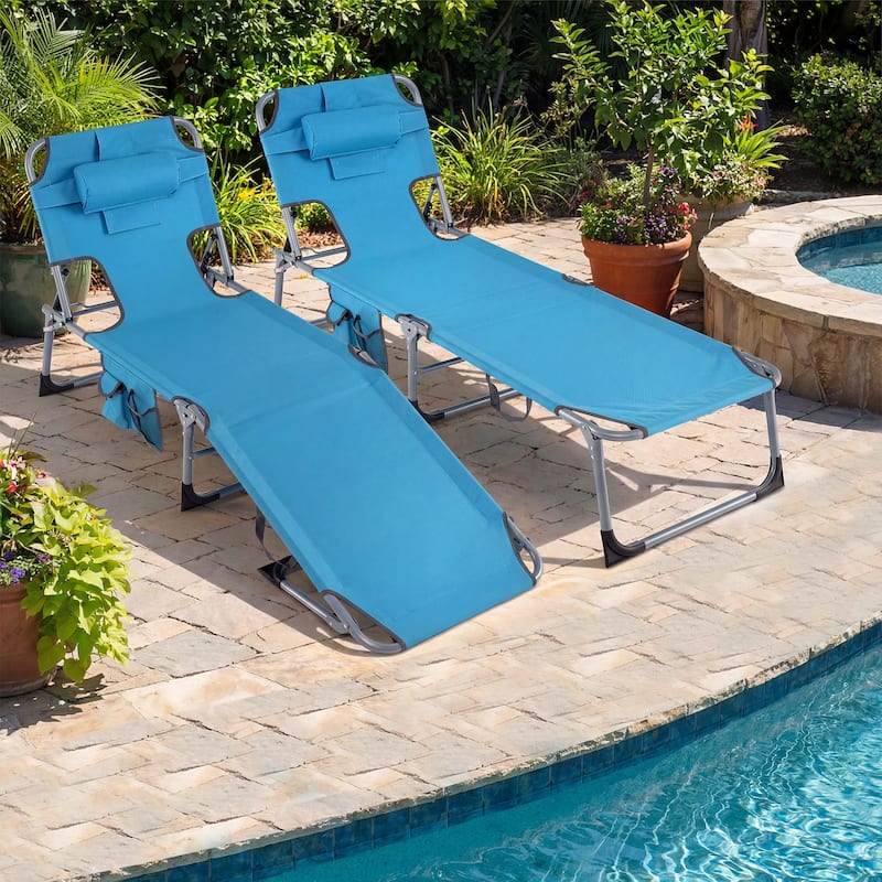 Gymax 2PCS Tanning ChairPortable Chaise Lounge Chair w/4-Position