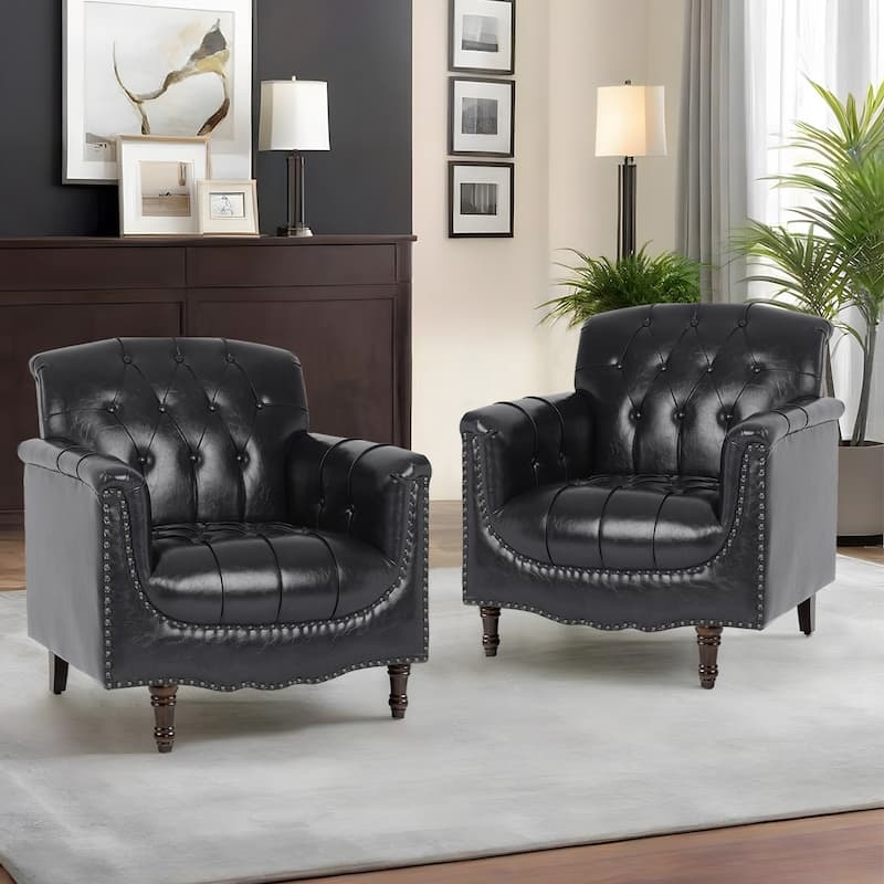 Modern Faux Leather Accent Chairs Set Of 2, Upholstered Armchair For Living Room