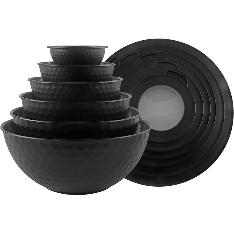 COOK WITH COLOR - 12 Piece Plastic Nesting Bowls - 6 Prep Bowls and 6 Lids, Microwave Safe - Black