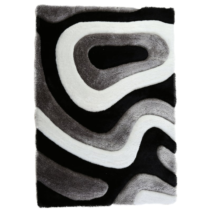 Mateos Shag Abstract Designed Area Rug - Rectangle 5' x 7' - Grey/Black