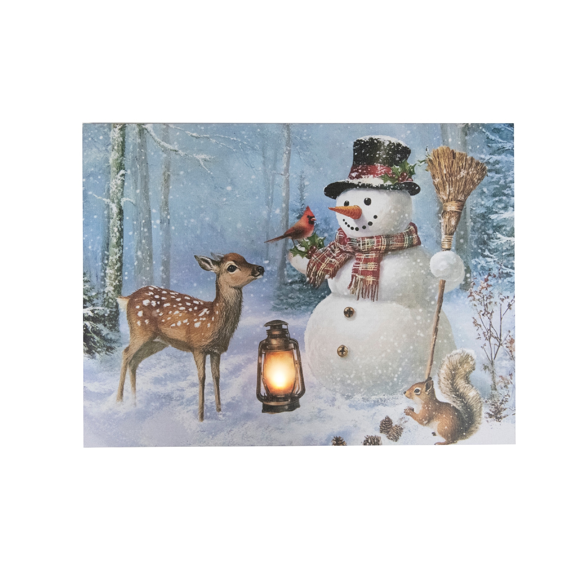 LED Canvas Wall Art Snowman & Forest Friends
