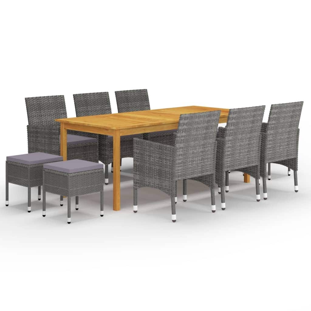 vidaXL Dining Set Grey Solid acacia wood, Powder-coated steel, PE rattan - 35.4 x 78.7 x 29.1