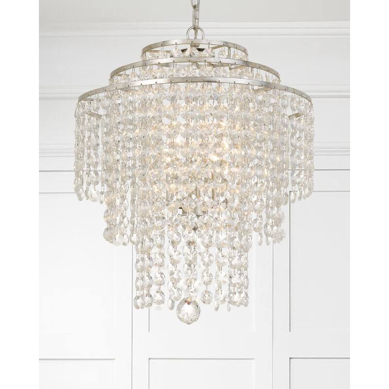 Arielle Crystal 18" wide Silver Chandelier - 18'' W x 20.5'' H - 18'' W x 20.5'' H