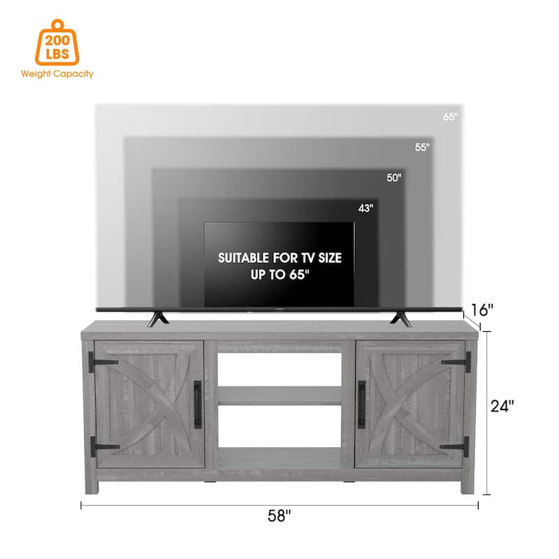 58" Farmhouse Barn Door Entryway Storage Console Table TV Stand - 58 inches in width