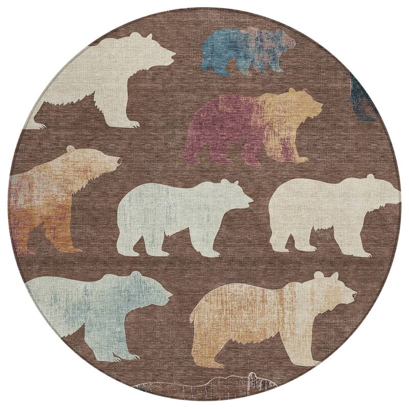 Machine Washable Indoor/ Outdoor Modern Bear Chantille Rug