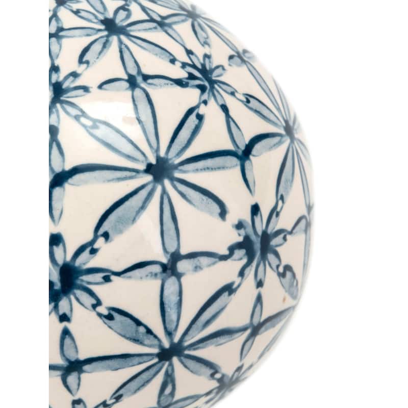 Hand-Painted Ceramic Orb Decorations - 4" - Blue and White - Set of 5