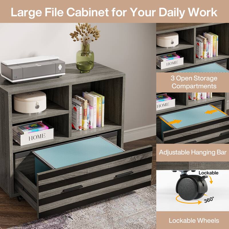 62.2" Executive Desk with Mobile File Cabinet, L-Shaped Office Desk for Home Office