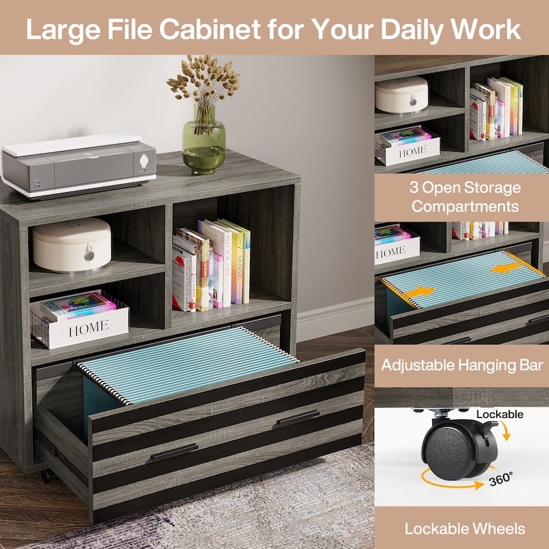Large Executive Desk with Mobile File Cabinet, 62.2" L-Shaped Office Desk Business Workstation Set