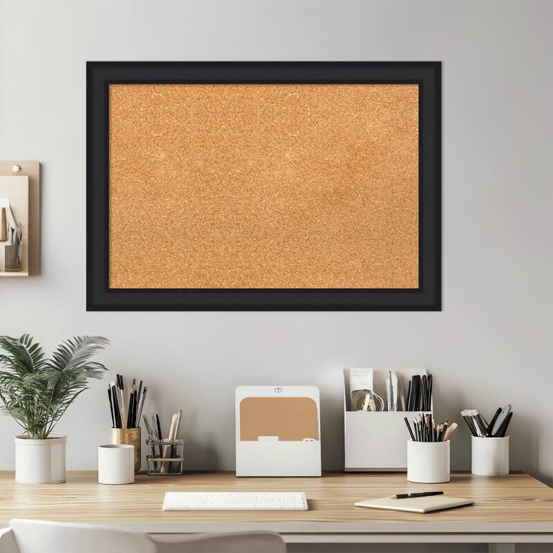 Oliver Black Narrow Wood Framed Cork Board - Bulletin Board, Organization Board, Pin Board