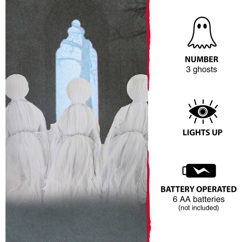 Haunted Hill Farm Lawn Decor Ghosts, Outdoor Halloween Decoration, Light-Up White, Hanging Option