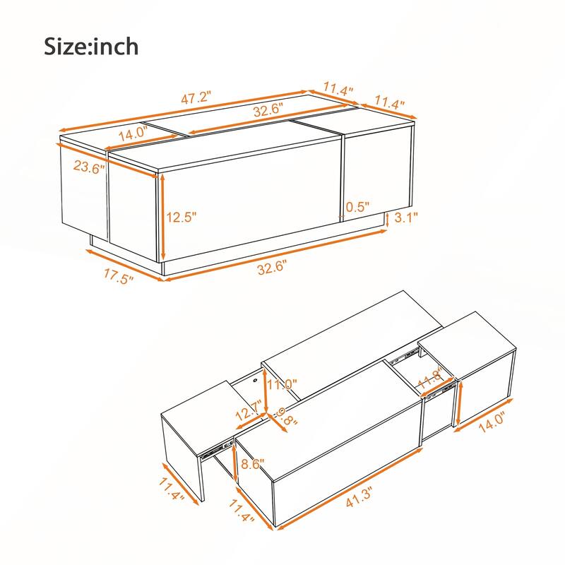 Extendable Coffee Table with High-Gloss Finish