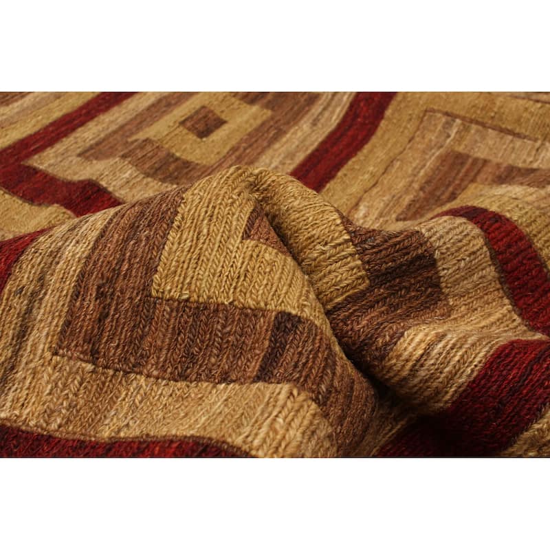 ECARPETGALLERY Flat-Weave Natural Burgundy Wool Tapestry Kilim - 5'0 x 5'11
