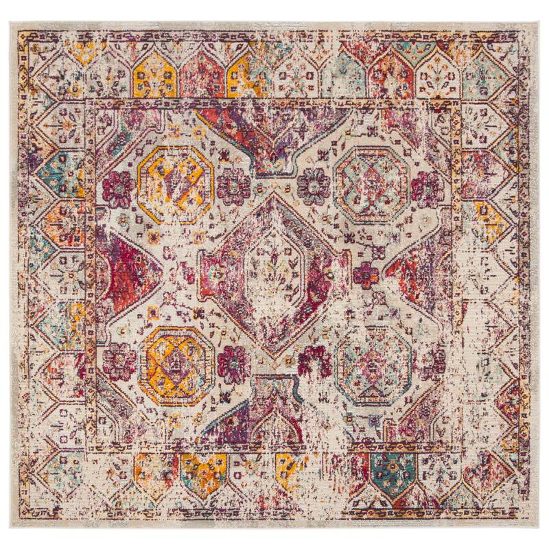 SAFAVIEH Savannah Gwendolyn Boho Oriental Polyester Rug - 7' Square - Grey/Grey