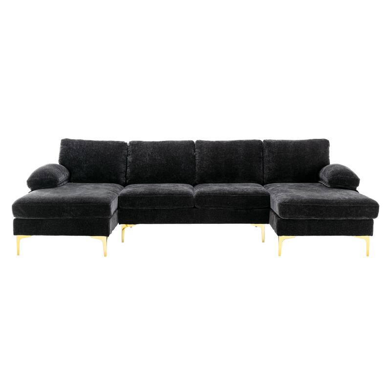 Living Room Chenille Fabric Sofa Sectional Sofa with Cushion Back, Pillow Top Arms, and Metal Legs