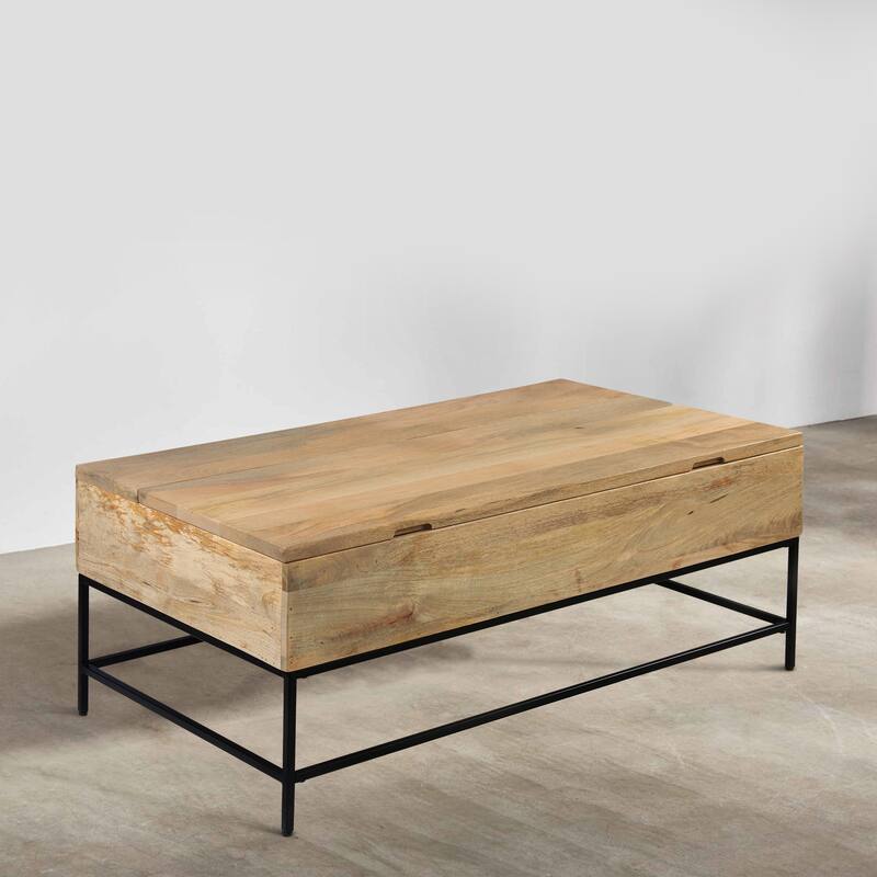 Audrey 45 inch Lift Top Mango Wood Rectangular Coffee Table - Wood and Metal, Natural Brown and Black