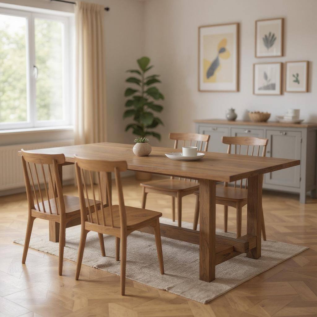HomeRoots 84" Brown Solid Wood Trestle Base Dining Table - 84.00 in. x 30.00 in. x 42.00 in.