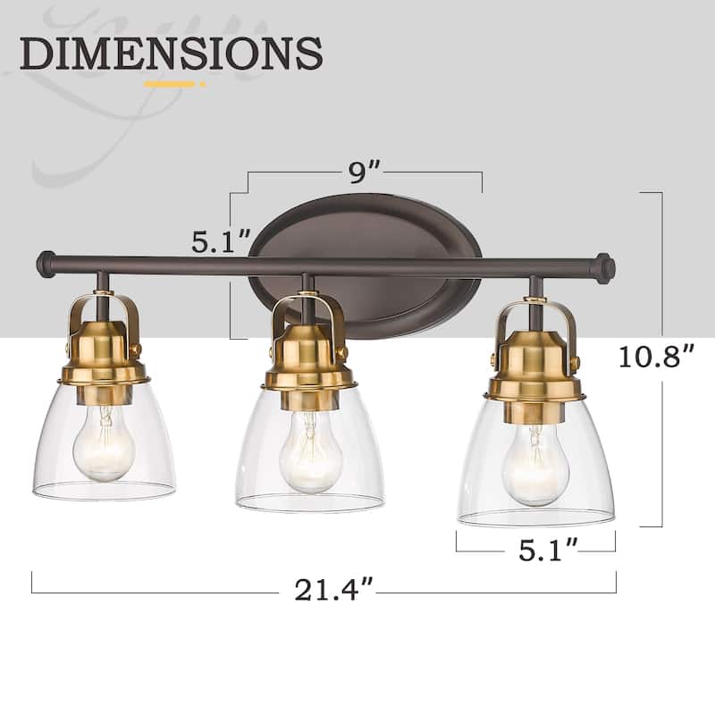 3-Light Vanity Lights,Oil Rubbed Bronze Finish - 21.4"L x 7.1"W x 10.8"H