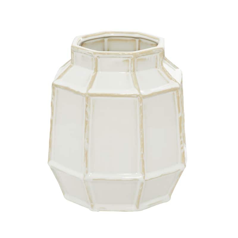 Ceramic Handmade Vase - White - Roche River Decor - 8"W x 8"L x 9"H