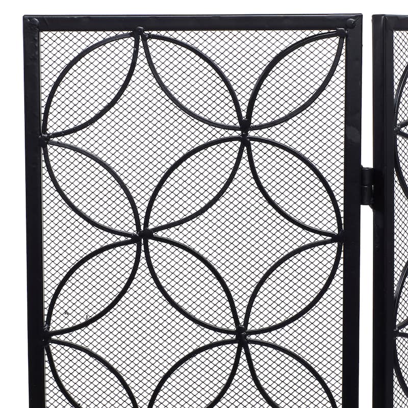 Metal Geometric Foldable 3 Panel Fireplace Screen with Mesh Netting - Black - Roche River Decor - 1"W x 48"L x 30"H