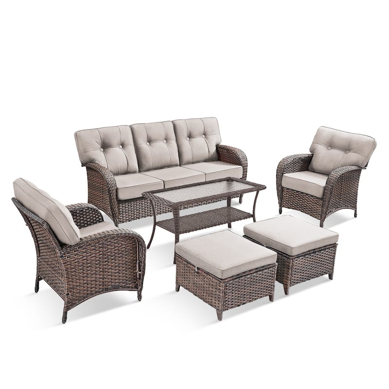 Pocassy 6 Piece Ooutdoor Sofa with Patio Chair Ottoman Table