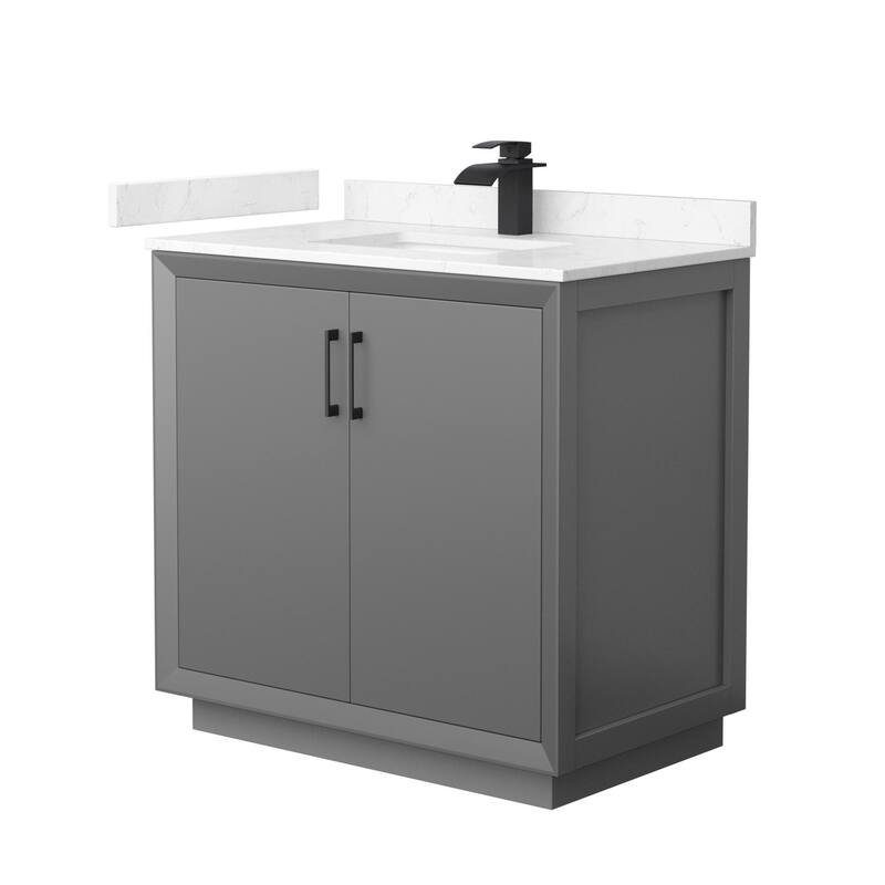 Wyndham Collection WCF414136S-VCA-UNSMXX Strada 36" Free Standing - Dark Gray / Carrara Cultured Marble Top / Matte