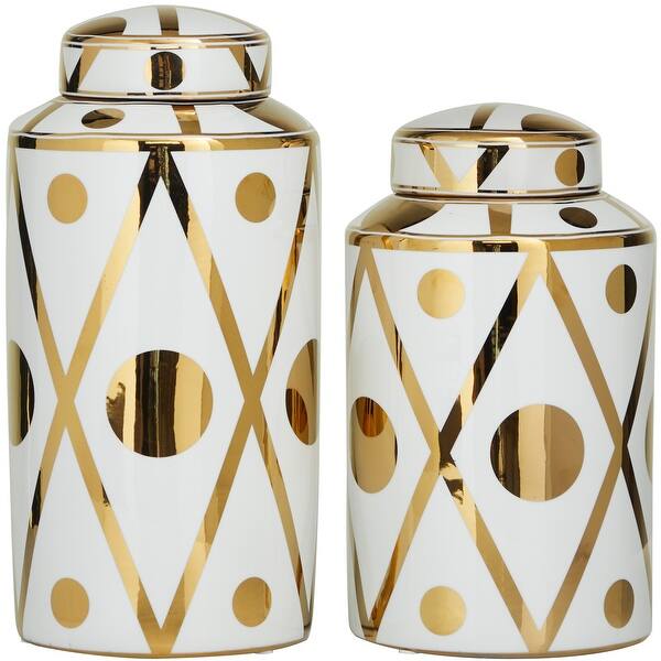 slide 2 of 28, Ceramic Modern Abstract Decorative Jars (Set of 2) S/2 14", 12"H - White-Gold