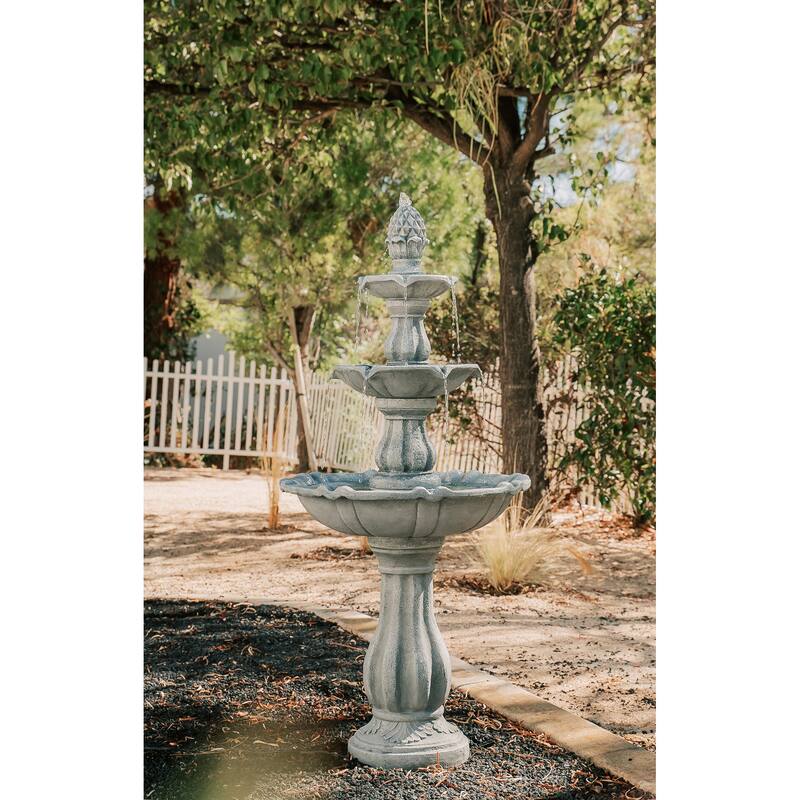 XBrand 51"H Fiber Resin Grey 3-Tier Freestanding Waterfall Fountain