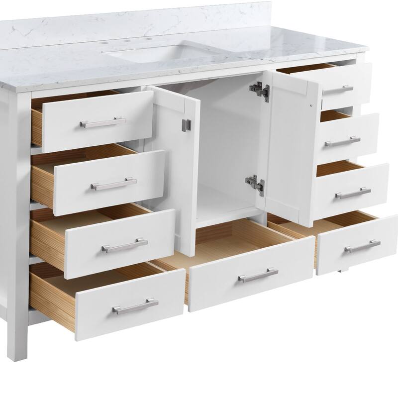 StarrySky 60 inch Undermount Single Sink Bathroom Vanity with Engineered Carrara Marble Top