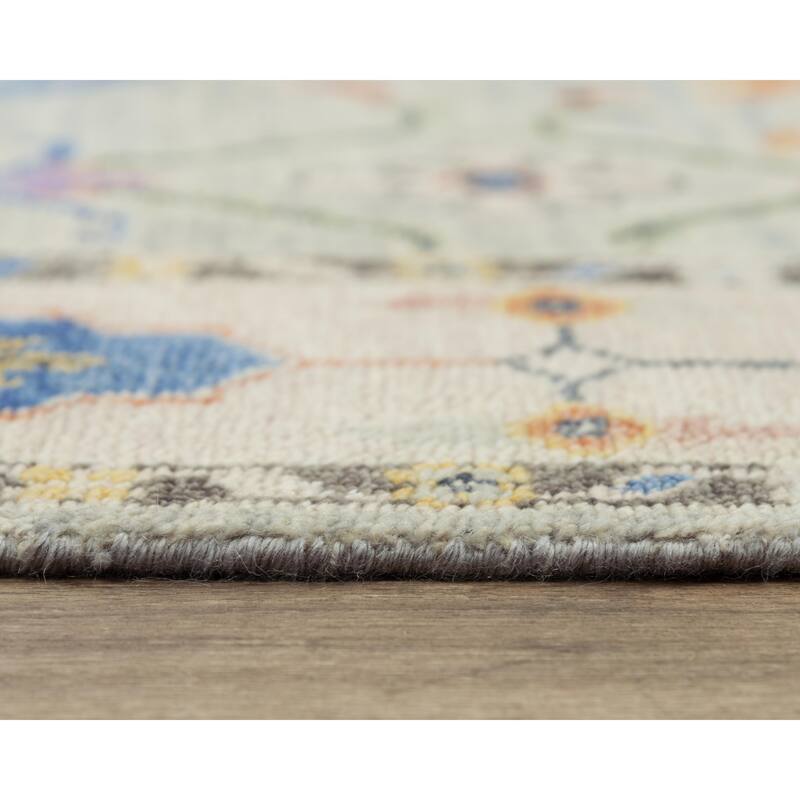 Alora Decor Muse Blue, Peach, and Green Medallion Hand-knotted Wool Rug