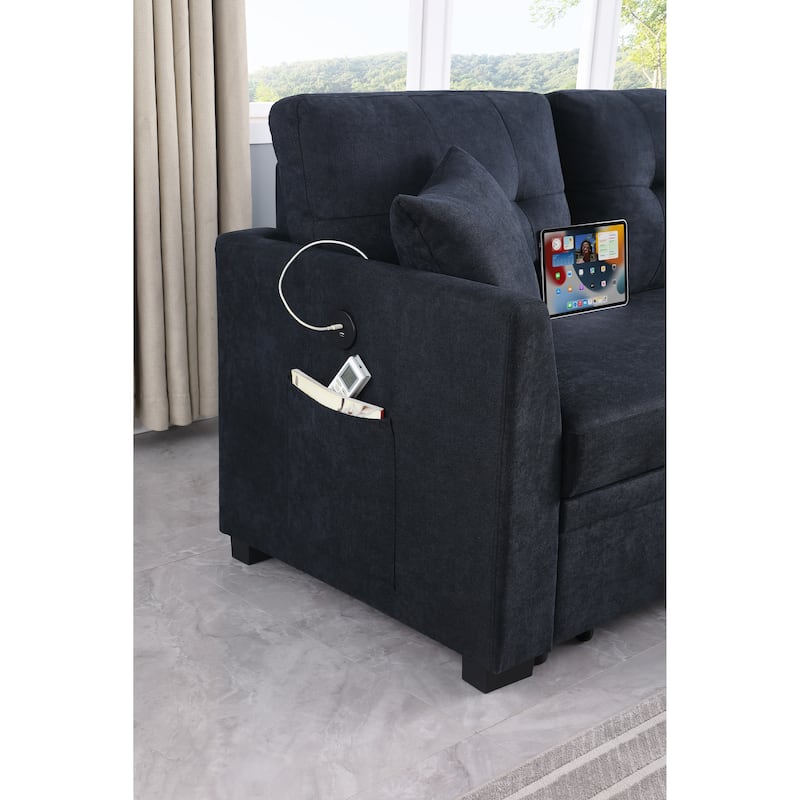 Tanse 81'5" Convertible Sleeper Sectional with Riversible Chaise with USB and Side Pockets - Reversible