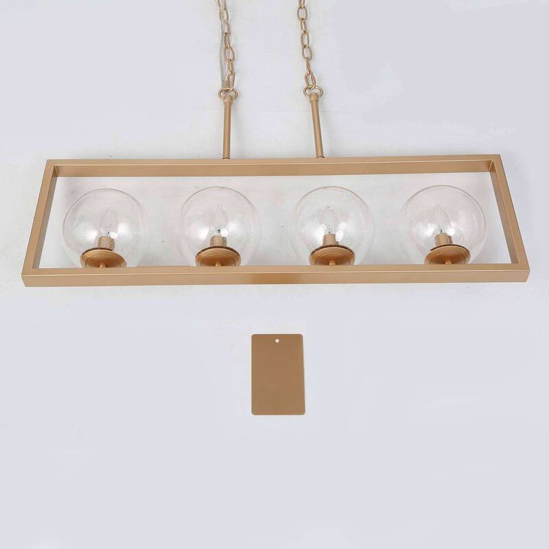 Modern Contemporary 4-Light Rectangle Chandeleir Transitional LED Dimmable Island light with Seeded Glass Globes