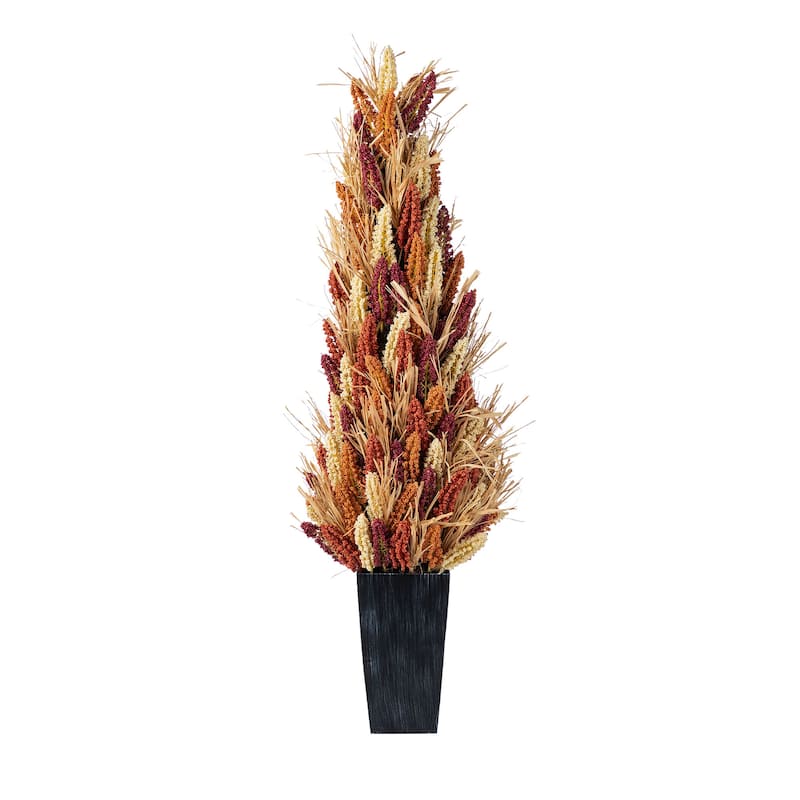 Glitzhome 38"H Farmhouse Fall Harvest Multi-Colored Sorghum Porch Tree