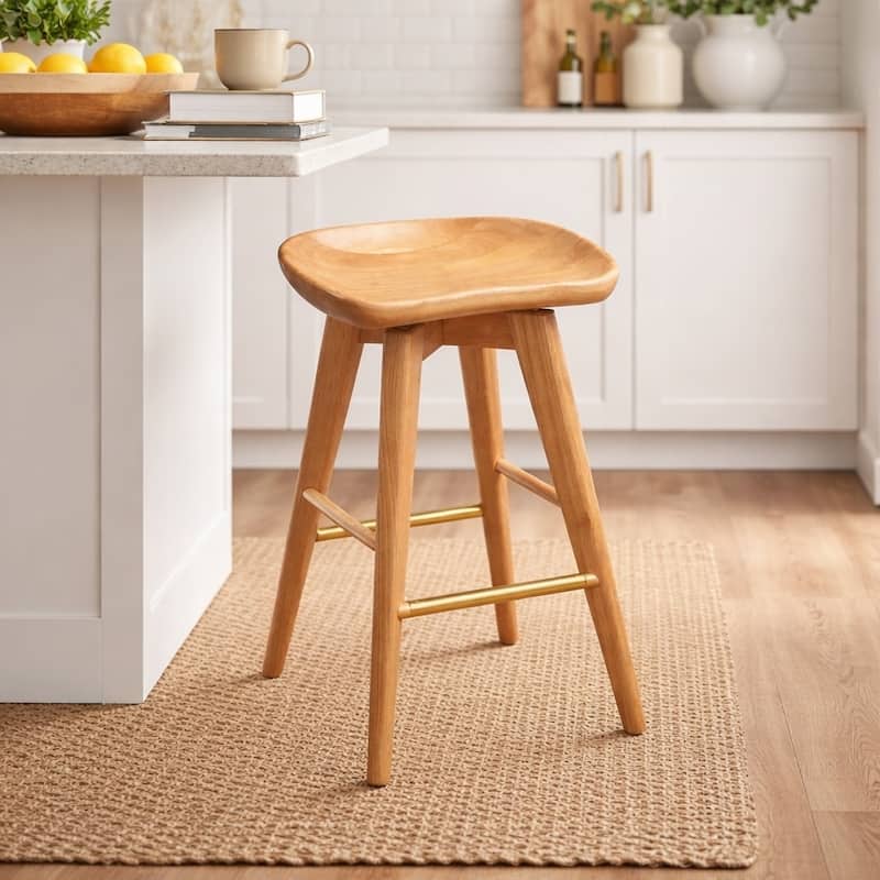 Bali Backless Wood Swivel Barstool - Natural - Counter Height