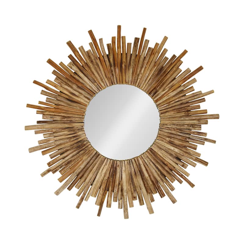 Natural Teak Wood Twig Sunburst Wall Mirror by East at Main
