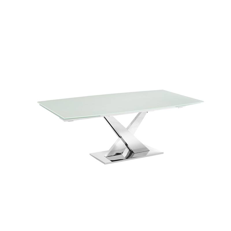 X Base Manual Dining Table with Stainless Base and Clear Top
