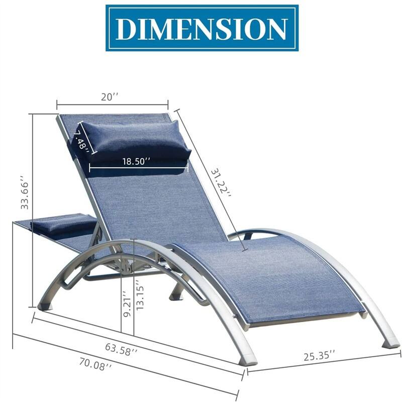 2 Outdoor Reclining Chaise Lounges with Adjustable Backrests and Removable Cushions,for Patio,Beach