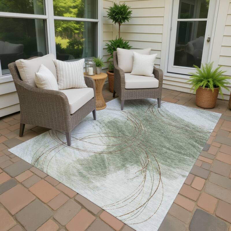 Machine Washable Indoor/ Outdoor Abstract Modern Chantille Rug - Aloe - 2'6" x 3'10"