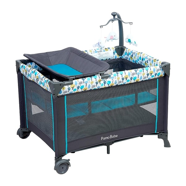 slide 2 of 7, Pamo Babe Bassinet Nursery Center Play Yard Mesh Crib with Changing Table, Blue - 25.6