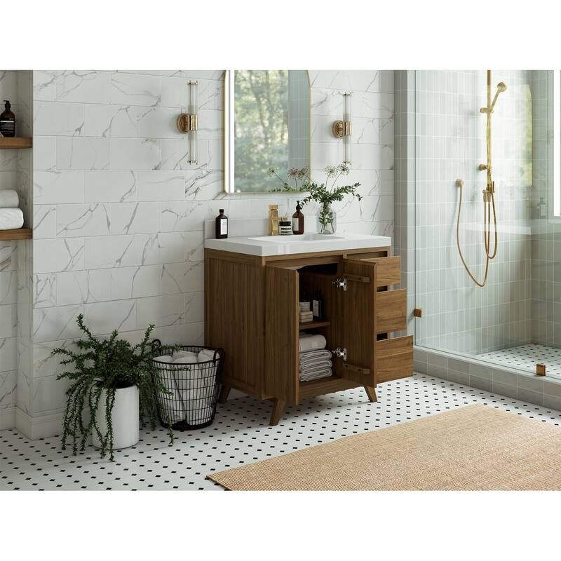 Willow Collections 36 in. W x 22 in. D Madison Teak Center Sink Bathroom Vanity with Countertop
