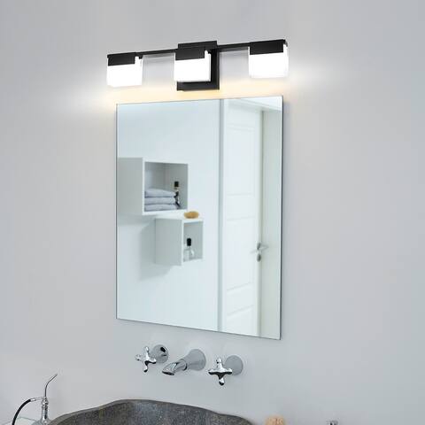 Eglo Vente 3-Light Mate Black LED Bath/Vanity Light with Square Frosted Glass