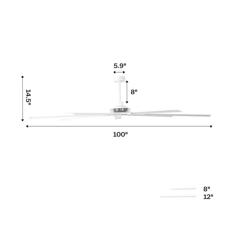 100" Indsutrial Black/ Silver/ White Extra Larger Commercial Ceiling Fan with Remote