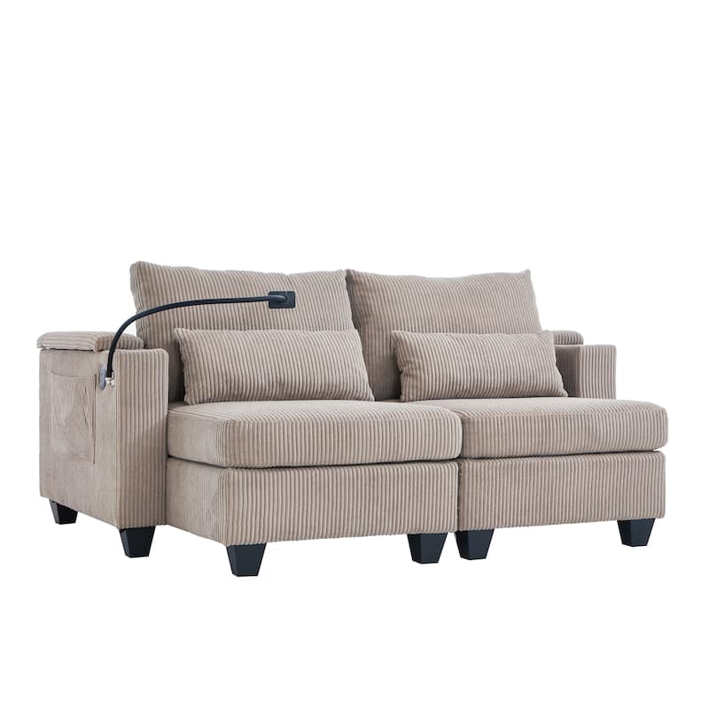 Convertible Chaise Lounge Loveseat with USB Ports, Cup Holders, Storage & Phone Mount